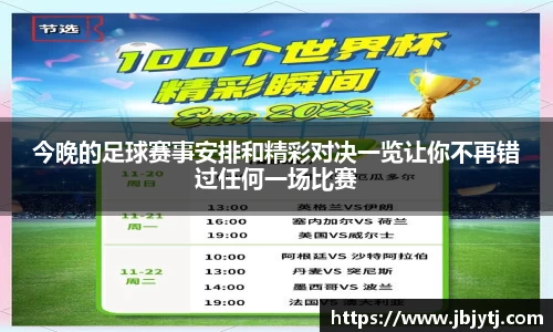 今晚的足球赛事安排和精彩对决一览让你不再错过任何一场比赛